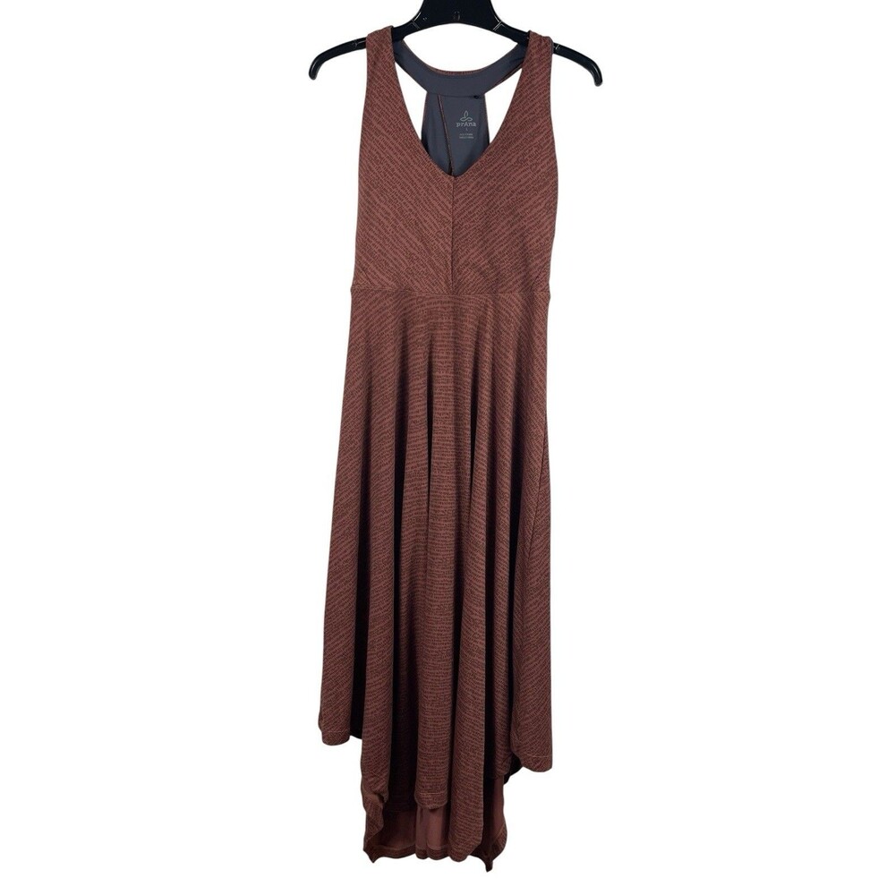 Prana Womens L Rust Brown Halter Racerback Asymmetrical Hem Dress Granola Nature
